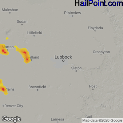 Hail Map for Lubbock, TX Region on May 28, 2023