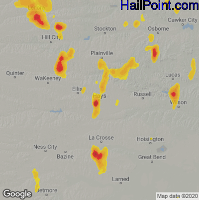 Hail Map for Hays, KS Region on May 28, 2023