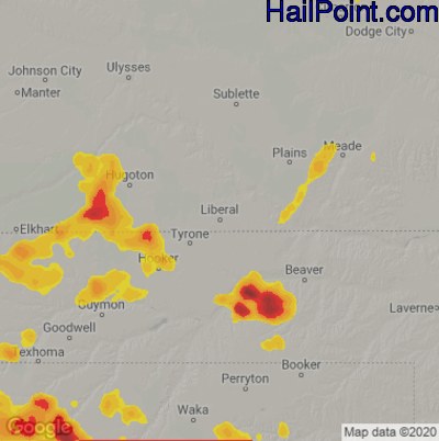 Hail Map for Liberal, KS Region on May 28, 2023