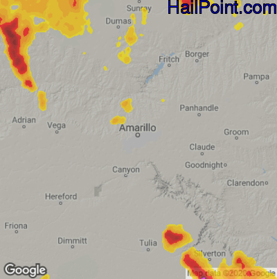 Hail Map for Amarillo, TX Region on May 28, 2023