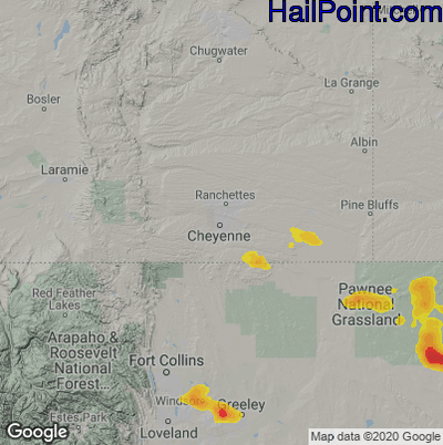 Hail Map for Cheyenne, WY Region on May 28, 2023