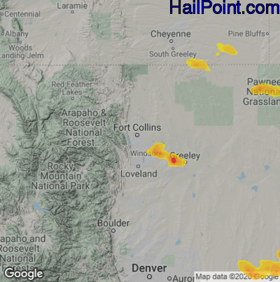 Hail Map for Fort Collins, CO Region on May 28, 2023 