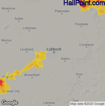 Hail Map for Lubbock, TX Region on May 28, 2023