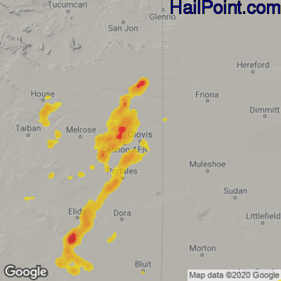 Hail Map for Clovis, NM Region on May 28, 2023