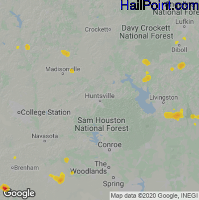 Hail Map for Huntsville, TX Region on May 29, 2023