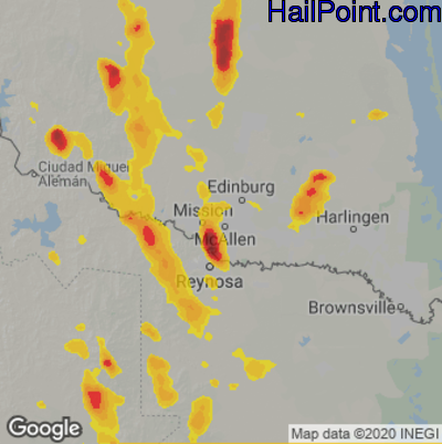 Hail Map for McAllen, TX Region on May 29, 2023