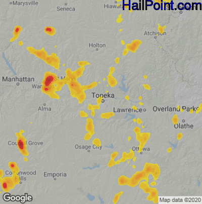Hail Map for Topeka, KS Region on May 30, 2023