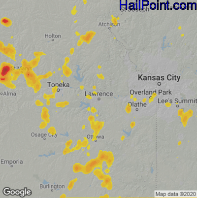 Hail Map for Lawerence, KS Region on May 30, 2023