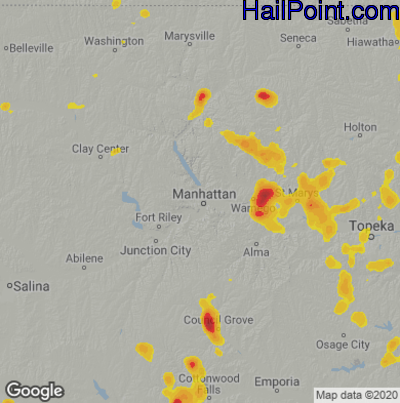 Hail Map for Mahhattan, KS Region on May 30, 2023