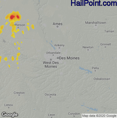 Hail Map for Des Moines, IA Region on May 30, 2023