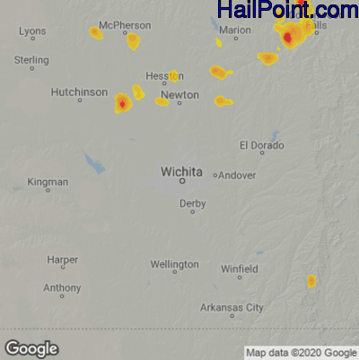 Hail Map for Wichita, KS Region on May 30, 2023 