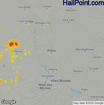 Hail Map for Ames, IA Region on May 30, 2023