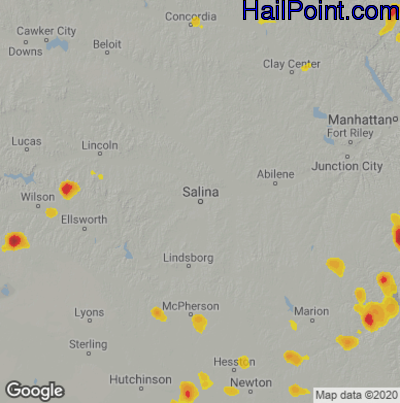 Hail Map for Salina, KS Region on May 30, 2023