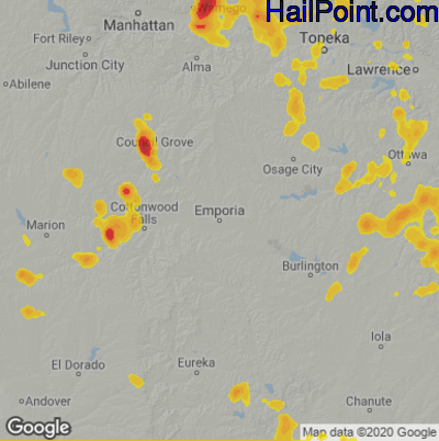 Hail Map for Emporia, KS Region on May 30, 2023
