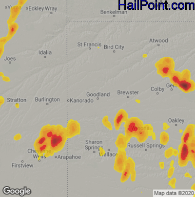 Hail Map for Goodland, KS Region on May 30, 2023
