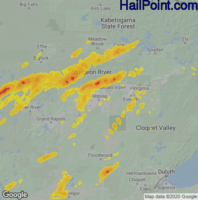 Hail Map for Hibbing, MN Region on May 30, 2023