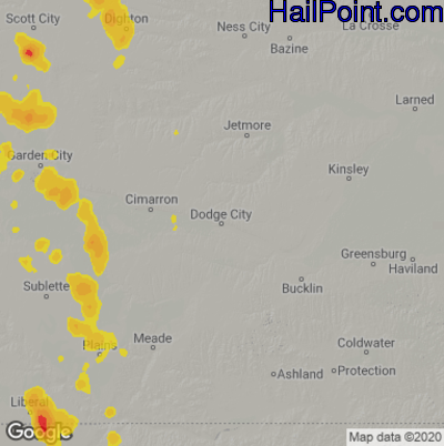 Hail Map for Dodge City, KS Region on May 31, 2023