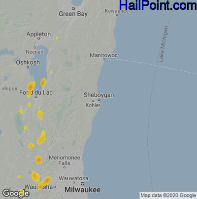 Hail Map for Sheboygan, WI Region on May 31, 2023 