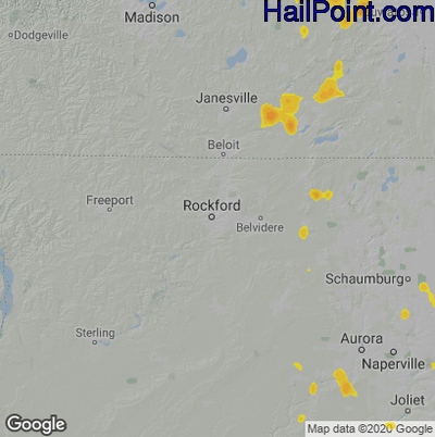 Hail Map for Rockford, IL Region on May 31, 2023