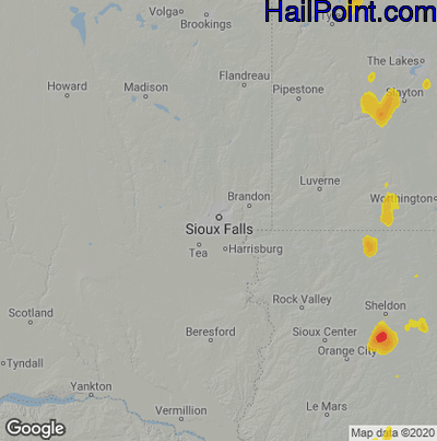 Hail Map for Sioux Falls, SD Region on May 31, 2023