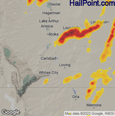 Hail Map for Carlsbad, NM Region on May 31, 2023