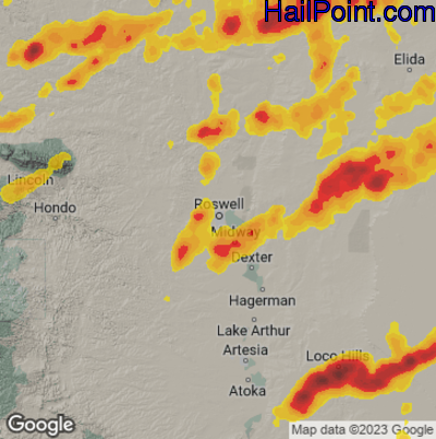 Hail Map for Roswell, NM Region on May 31, 2023 