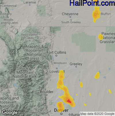 Hail Map for Fort Collins, CO Region on May 31, 2023