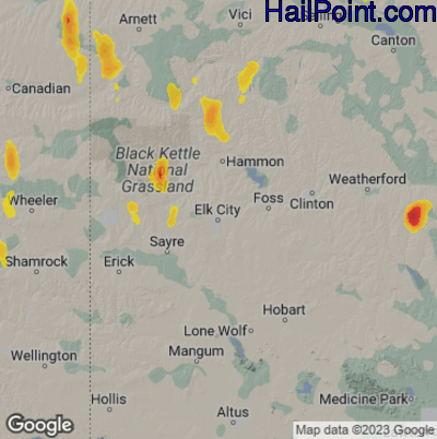 Hail Map for Elk City, OK Region on May 31, 2023