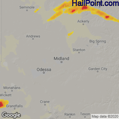 Hail Map for Midland, TX Region on June 1, 2023