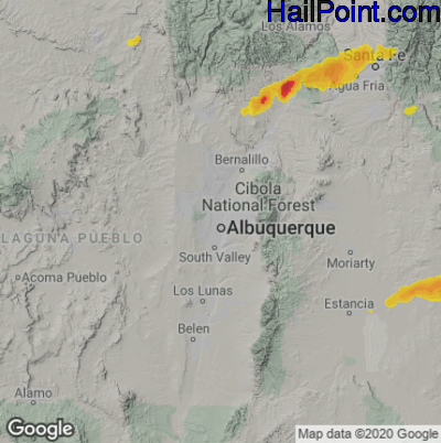 Hail Map for Albuquerque, NM Region on June 1, 2023