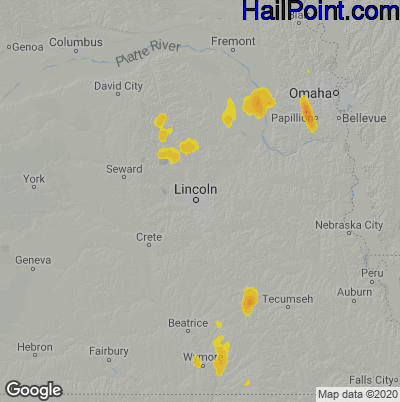 Hail Map for Lincoln, NE Region on June 1, 2023