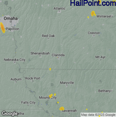 Hail Map for Clarenda, IA Region on June 1, 2023