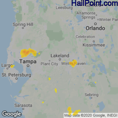 Hail Map for Lakeland, FL Region on June 1, 2023