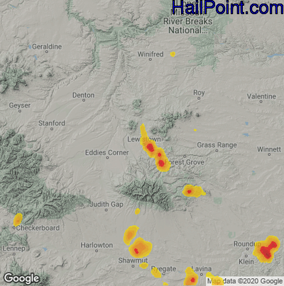 Hail Map for Lewiston, MT Region on June 1, 2023 