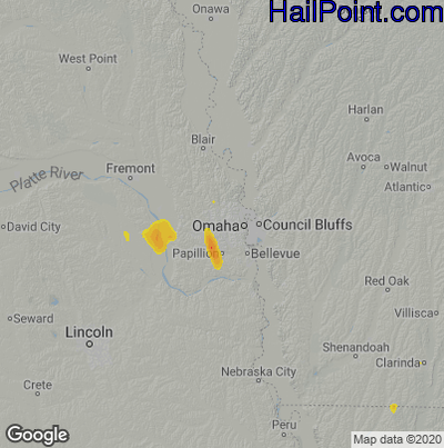 Hail Map for Omaha, NE Region on June 1, 2023