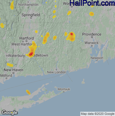 Hail Map for Norwich, CT Region on June 2, 2023