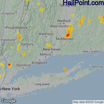 Hail Map for New Haven, CT Region on June 2, 2023 