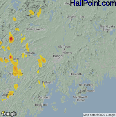 Hail Map for Bangor, ME Region on June 2, 2023