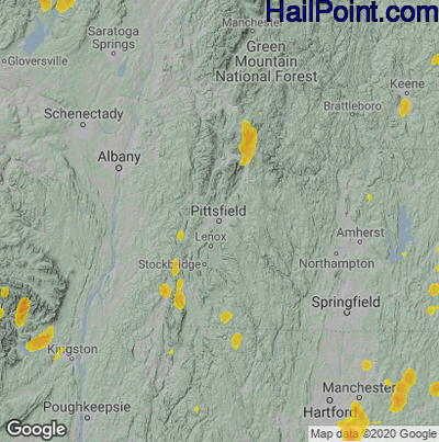 Hail Map for Pittsfield, MA Region on June 2, 2023