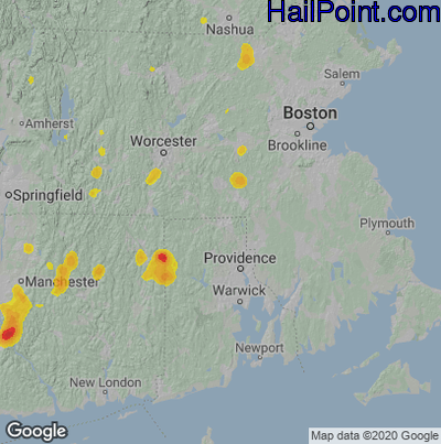 Hail Map for Woonsocket, RI Region on June 2, 2023