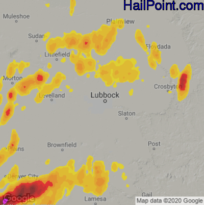 Hail Map for Lubbock, TX Region on June 2, 2023
