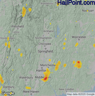 Hail Map for Springfield, MA Region on June 2, 2023
