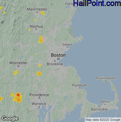 Hail Map for Boston, MA Region on June 2, 2023
