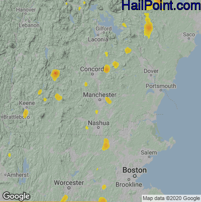 Hail Map for Manchester, NH Region on June 2, 2023