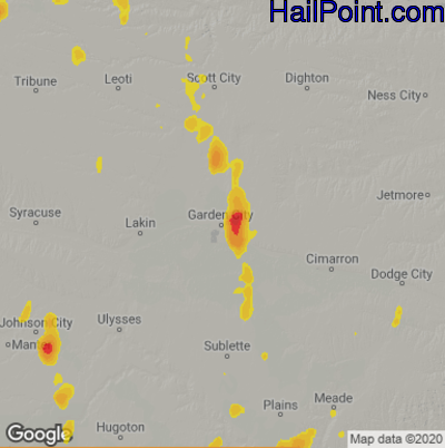 Hail Map for Garden City, KS Region on June 2, 2023