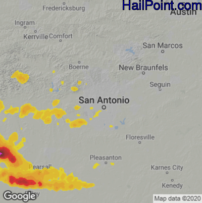 Hail Map for San Antonio, TX Region on June 3, 2023
