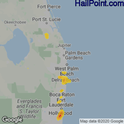 Hail Map for West Palm Beach, FL Region on June 3, 2023
