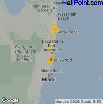 Hail Map for Fort Lauderdale, FL Region on June 3, 2023