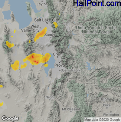 Hail Map for Provo, UT Region on June 3, 2023