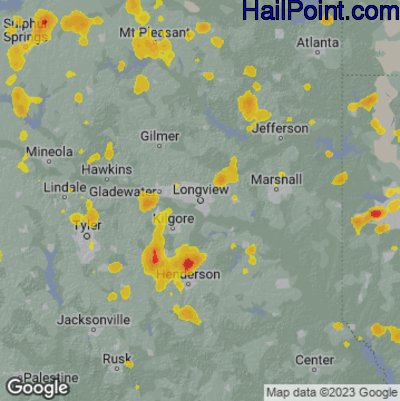 Hail Map for Long View, TX Region on June 3, 2023 